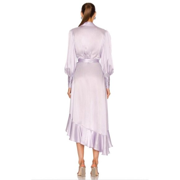 Zimmermann Silk Wrap Midi Dress Lilac Pastel Tie Waist - Picture 5 of 6